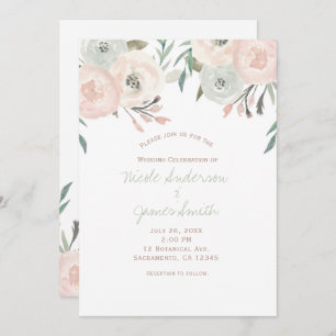 Invitation Pink Sage Mint Vert Mariage Floral moderne