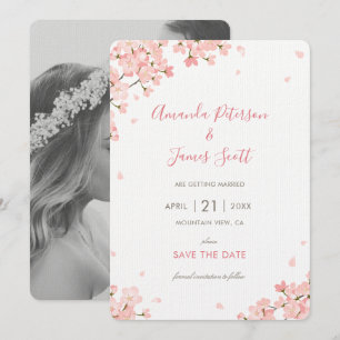 Invitation Pink Sakura Japanese Cherry Blossoms Save the Date