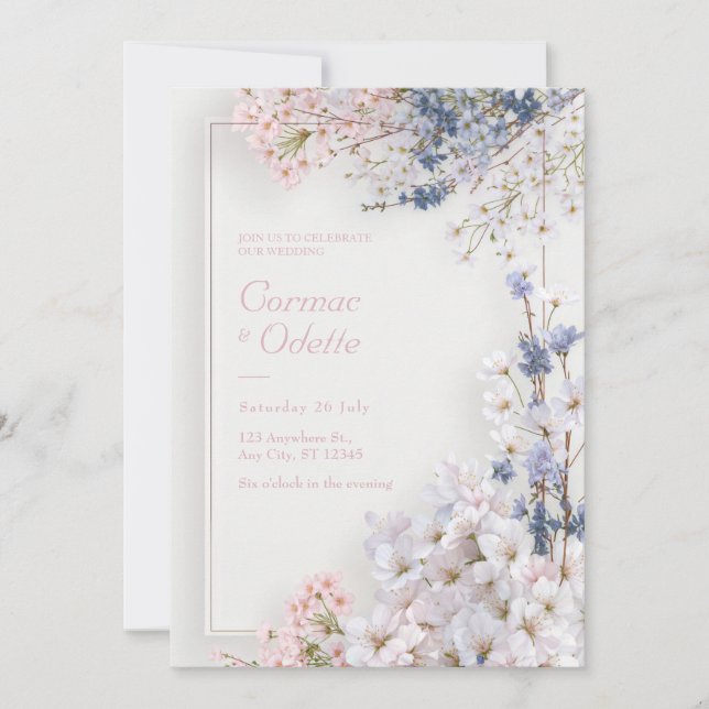 Invitation Pink Sakura Romantic Minimalist Frame Wedding (Devant)