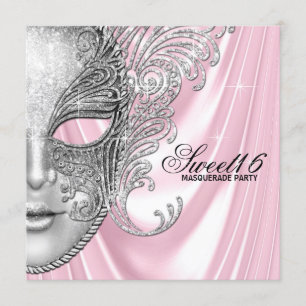Invitation Pink Satin Sweet 16 Masquerade Party