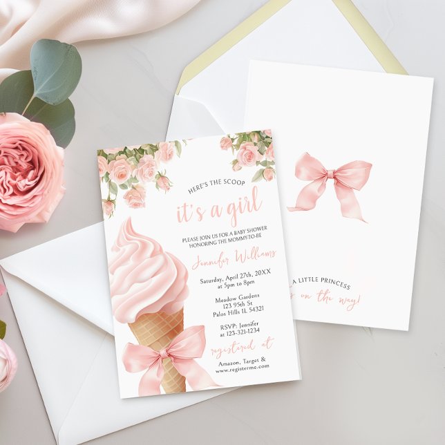 Invitation Pink Scoop Crème glacée Bow été bébé fille douche (Créateur téléchargé)