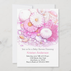 Invitation Pink Seashell Aventure Shore Girl Baby shower