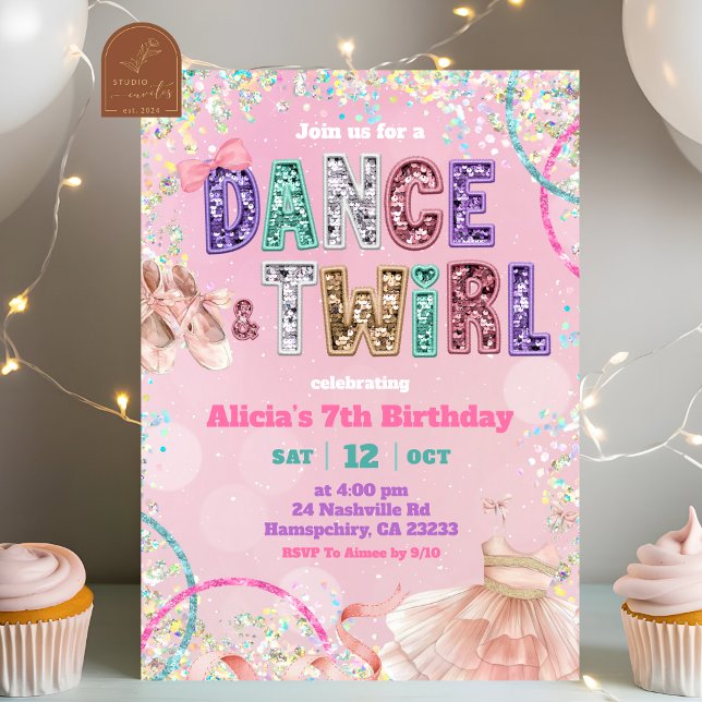 Invitation Pink Sequin ballet dance and twirl birthday (Créateur téléchargé)
