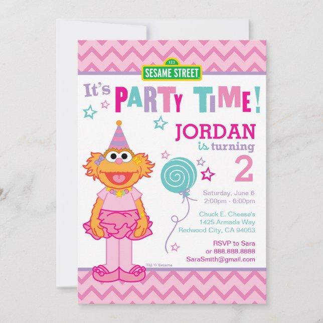 Invitation Pink Sesame Street Zoe Anniversaire (Devant)