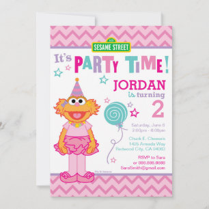 Invitation Pink Sesame Street Zoe Anniversaire