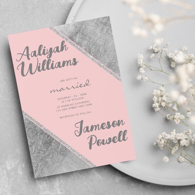 Invitation Pink silver glitter script calligraphy wedding (Pink silver glitter script calligraphy wedding )