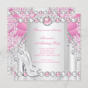 Invitation Pink Silver High Heels Pearthday Party 2