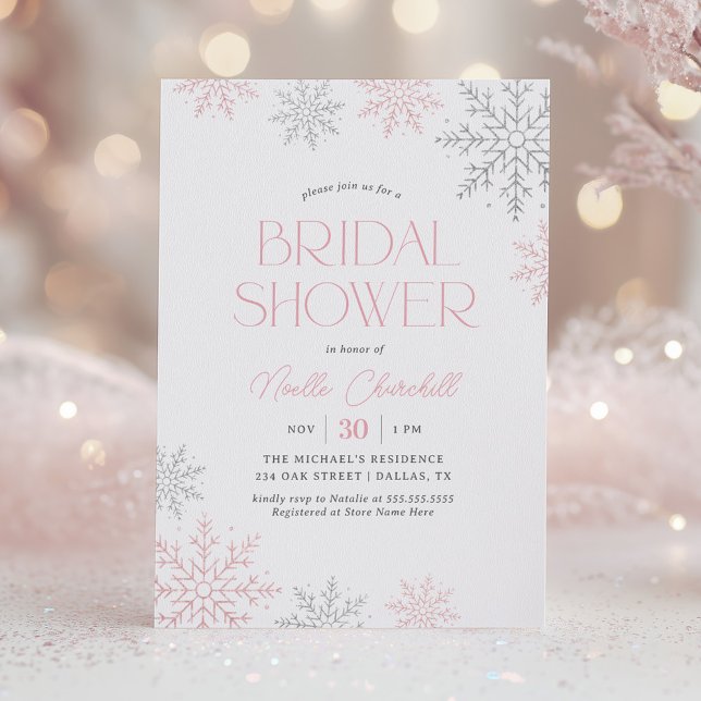 Invitation Pink Silver Snowflake Winter Bridal Shower (Créateur téléchargé)