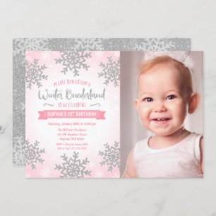 Invitation Pink Silver Winter ONE derland 1er anniversaire Ph