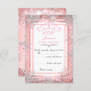 Invitation Pink Silver Winter Wonderland Sweet 16 Parti RSVP
