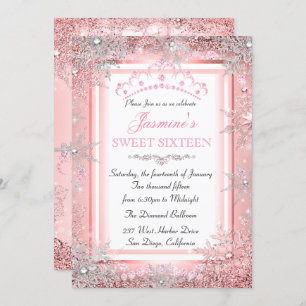 Invitation Pink Silver Winter Wonderland Sweet 16 Party