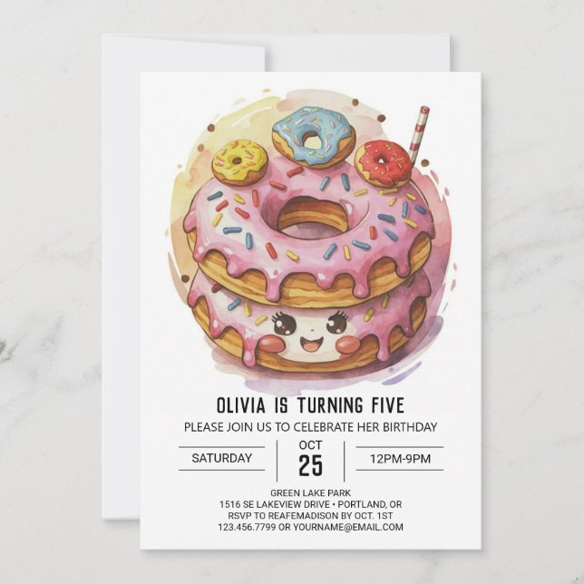 Invitation Pink Simple Donuts Anniversaire (Devant)