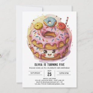 Invitation Pink Simple Donuts Anniversaire