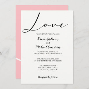 Invitation Pink Simple élégante typographie Love Mariage