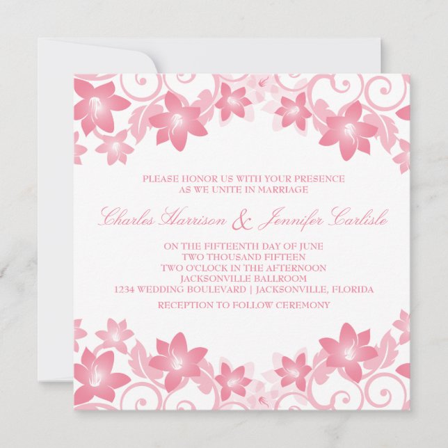 Invitation Pink Simple Floral Wedding (Devant)