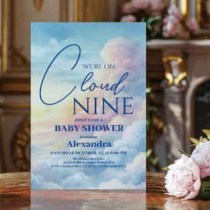 Invitation Pink Sky Cloud Neuf Baby shower d'aquarelle