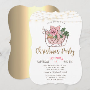 Invitation Pink Sleigh, Lights Gold Christmas Company