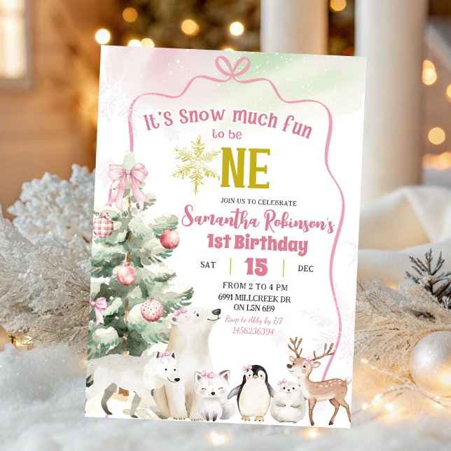 Invitation Pink Snow Much Fun to be One Girl 1st Birthday (Créateur téléchargé)