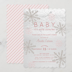 Invitation Pink Snowflake Baby Son Baby shower extérieur froi