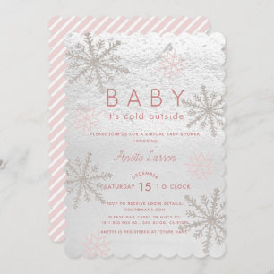 Invitation Pink Snowflake Baby Son Baby shower virtuel froid