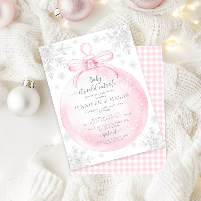 Invitation Pink Snowflake Christmas Winter Baby girl shower (Créateur téléchargé)