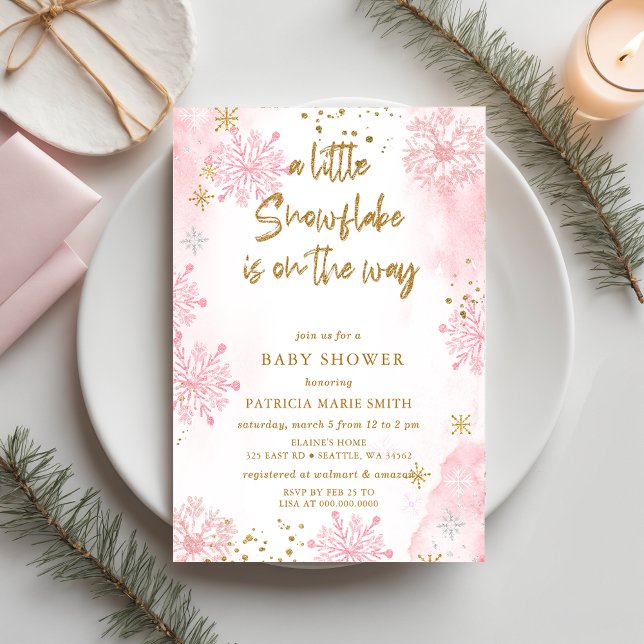Invitation Pink Snowflake est sur le Baby shower d'hiver WAY (Pink Snowflake is on the WAY Winter Baby Shower Invitation)
