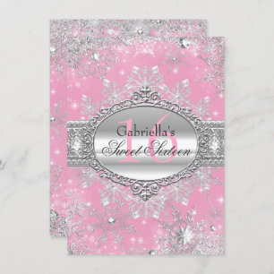 Invitation Pink Snowflake Winter Wonderland Sweet 16 Invitati