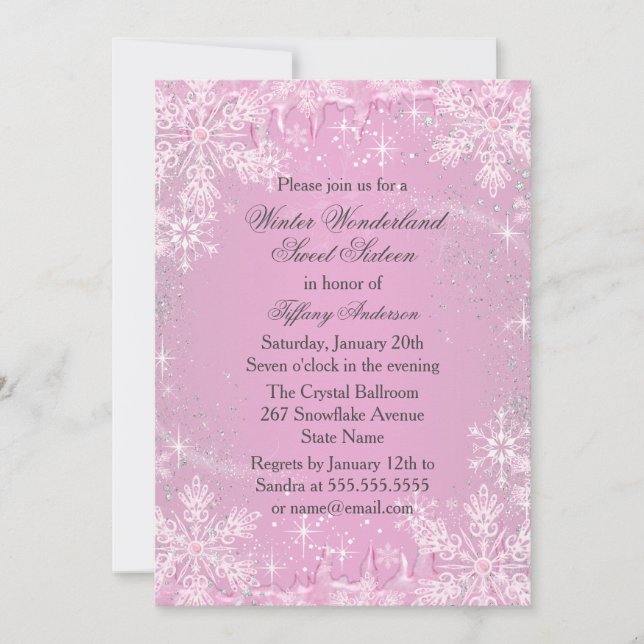 Invitation Pink Snowflake Winter Wonderland Sweet 16 Invitati (Devant)