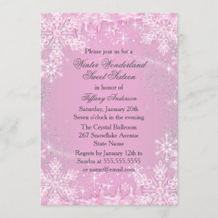 Invitation Pink Snowflake Winter Wonderland Sweet 16 Invitati
