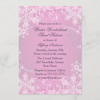 Invitation Pink Snowflake Winter Wonderland Sweet 16 Invitati