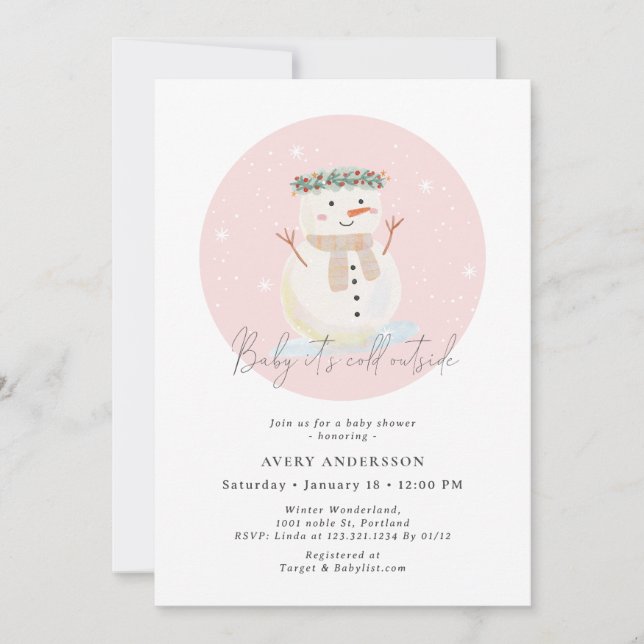 Invitation Pink Snowman Baby Il fait froid dehors Baby shower (Devant)