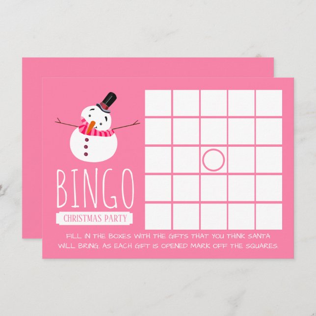 Invitation Pink Snowman, Bingo de Noël (Devant / Derrière)