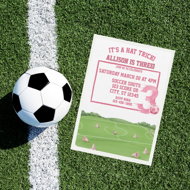 Invitation Pink Soccer Hat Trick, 3rd Birthday (Créateur téléchargé)