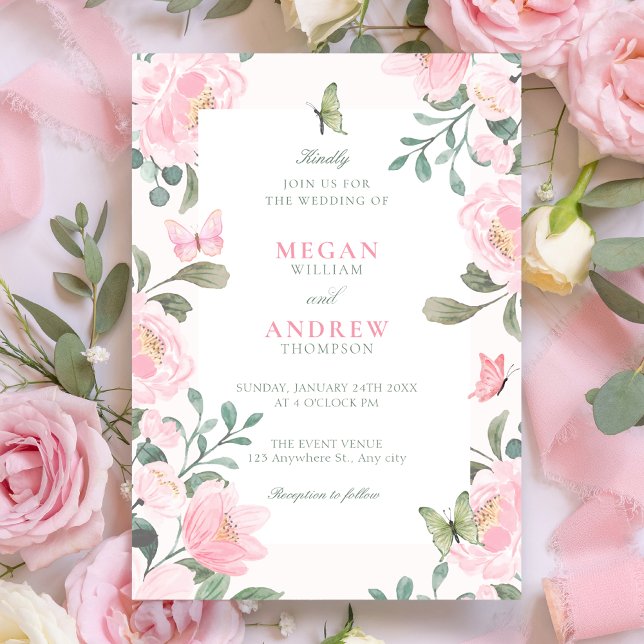 Invitation Pink soft floral wedding  (Créateur téléchargé)