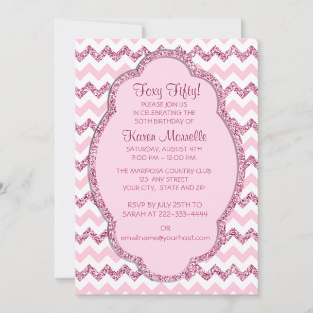 Invitation Pink Sparkle Chevron Fête des femmes 50e anniversa (Devant)