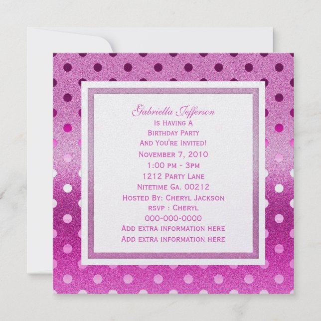 Invitation Pink Sparkle : Polka-dots :Invitation de la fête (Devant)