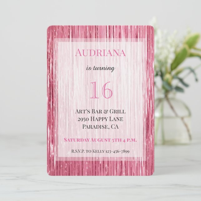 Invitation Pink Sparkle Tinsel Stripes 21e anniversaire (Debout devant)