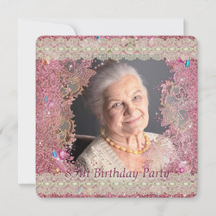 Invitation Pink Sparkles Femme Photo 85e Anniversaire