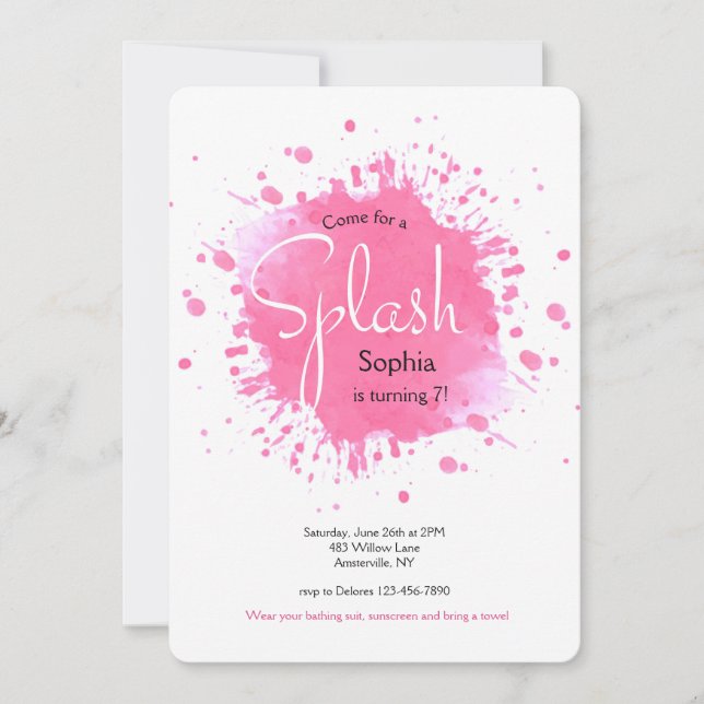 Invitation Pink Splash (Devant)