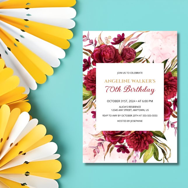 Invitation Pink Splash Bourgogne Dahlia Rose Anniversaire (Créateur téléchargé)