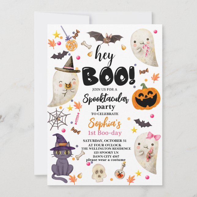 Invitation Pink Spooktacular Halloween 1er Boo-day Anniversai (Devant)