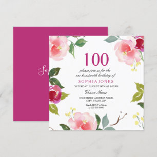 Invitation Pink Spring Floral 100e Anniversaire Fête Invitati