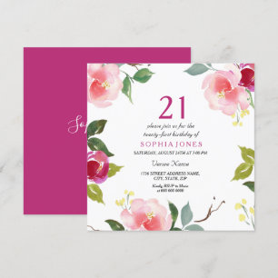 Invitation Pink Spring Floral 21e Anniversaire Fête Invitatio
