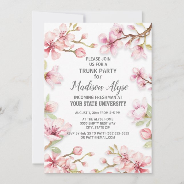 Invitation Pink Spring Garden Floral College Trunk Party (Devant)