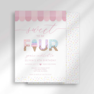 Invitation Pink Sprinkles Sweet to be 4 Ice Cream Birthday