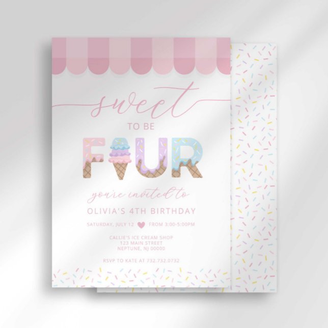 Invitation Pink Sprinkles Sweet to be 4 Ice Cream Birthday (Créateur téléchargé)