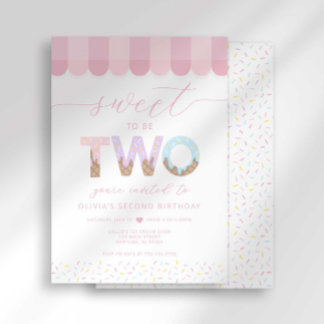 Invitation Pink Sprinkles Sweet to be Two Ice Cream Birthday