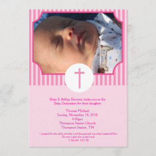 Invitation Pink Stripe Baptism Dédication bébé 5x7 photo