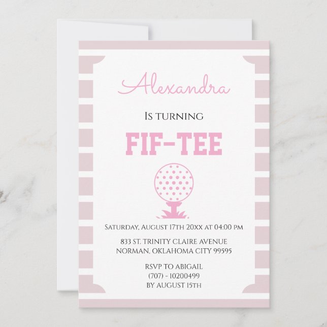 Invitation Pink Stripes Golf 50th Birthday (Devant)