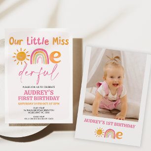 Invitation Pink Sun Rainbow Miss Onederday 1er anniversaire